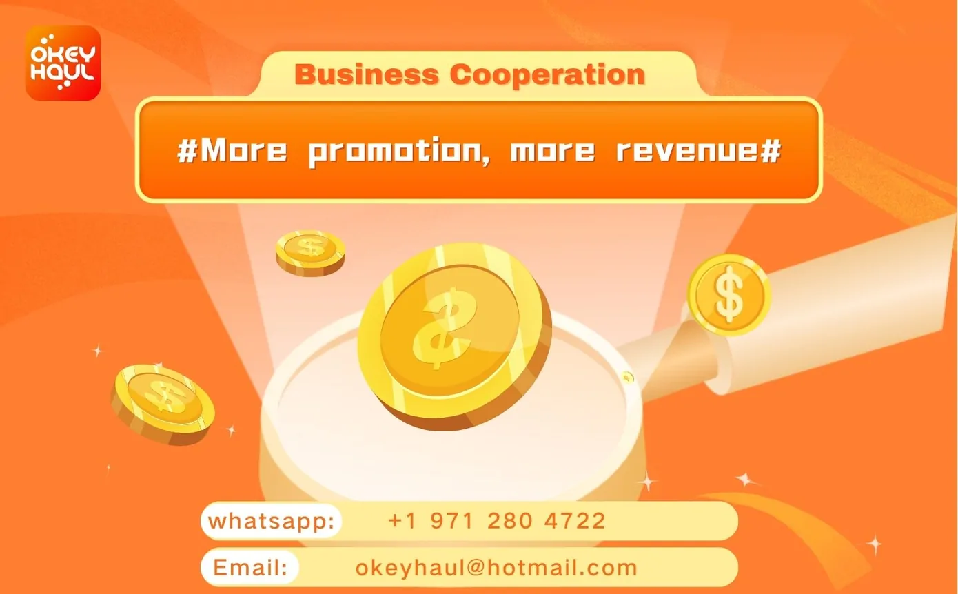 An Okeyhaul banner inviting business cooperation, with contact details alongside an illustration