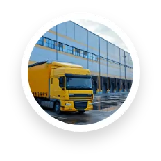 A small illustration of a delivery truck reversed up to a loading dock